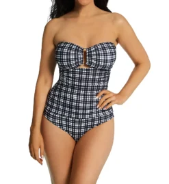 Anne Cole Plaid Bandeau Shirred Keyhole One Piece Swimsuit MO03783