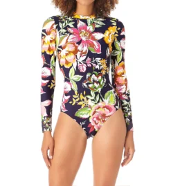 Anne Cole Tropical Bloom Long Sleeve One Piece Swimsuit MO08361