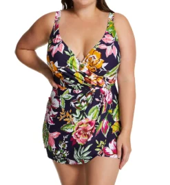 Anne Cole Plus Size Tropical Bloom Surplice Swim Dress PD61061