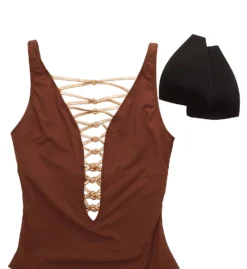 Bleu Rod Beattie Let's Get Knotty Lace Down One Piece Swimsuit KN22232 -Freya Fashion Shop bleu rod beattie bleu01 kn22232 cs6