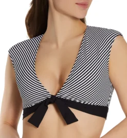 Bleu Rod Beattie Inside The Lines Tie Front Cap Sleeve Swim Top N21673