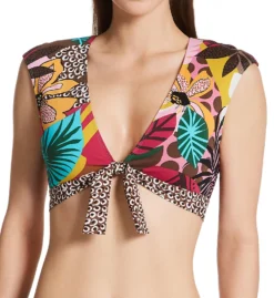 Bleu Rod Beattie Run Wild Tie Front Cap Sleeve Crop Swim Top RW22199