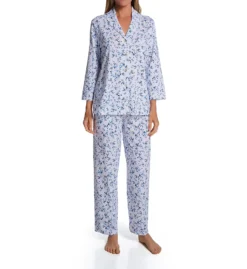 Carole Hochman Blue Toile 3/4 Sleeve Notch Collar PJ Set CH92454