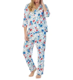 Carole Hochman 100% Cotton Knit 3/4 Sleeve Notch Collar PJ Set CH92550