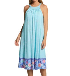 Ellen Tracy Aqua Geo Sleeveless Mid Gown With Soft Bra 8225581