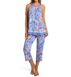 Ellen Tracy Peri Floral Sleeveless Cropped Pant PJ Set 8725581