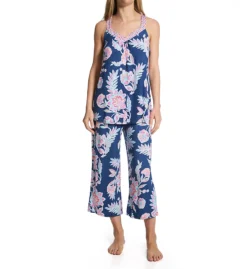 Ellen Tracy Navy Paisley Sleeveless Wide Leg Capri PJ Set 8725598