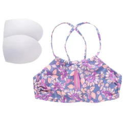 Hot Water Flower Power Mid Neck Halter Bikini Swim Top 24FP2060 -Freya Fashion Shop hot water hw01 24fp2060 cs4