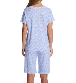 Karen Neuburger V-Neck Picot Edge Short Sleeve Bermuda PJ Set RLK0082 -Freya Fashion Shop karen neuburger kn001 rlk0082 bs
