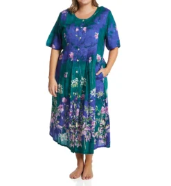 La Cera Button Front Rayon Long Lounge Dress 2708 -Freya Fashion Shop la cera lace01 2708 cs6