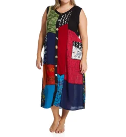 La Cera Button Front Patchwork Rayon Lounge Dress 2746 -Freya Fashion Shop la cera lace01 2746 cs6