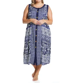 La Cera Button Front Sleeveless Lounge Dress With Pockets 2746B -Freya Fashion Shop la cera lace01 2746b cs6