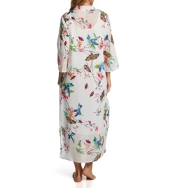 La Cera 100% Cotton Voile Lined Hummingbird Print Caftan 3055 -Freya Fashion Shop la cera lace01 3055 bs