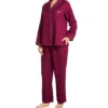 Miss Elaine Brushed Back Satin Notch Collar Long Sleeve PJ Set 401102 -Freya Fashion Shop miss elaine miss01 401102 gs