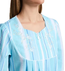 Miss Elaine Seersucker 3/4 Sleeve Long Zip Robe 862602 -Freya Fashion Shop miss elaine miss01 862602 cs2