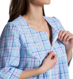 Miss Elaine Seersucker 3/4 Sleeve Long Zip Robe 862602 -Freya Fashion Shop miss elaine miss01 862602 cs3