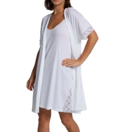 P-Jamas Pima Cotton Silky Ribs Short Wrap Robe With Lace 347709 -Freya Fashion Shop p jamas pj001 347709 cs1
