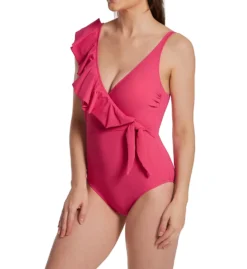 Profile By Gottex Tutti Frutti V Neck Ruffle Shoulder 1 Pc Swimsuit TF2132