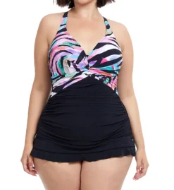 Profile By Gottex Plus Size Wild Parade Halter One Piece Swim Dress WP2W01
