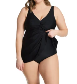 Raisins Curve Plus Atlantic Solids Lucia Plunge 1 Pc Swim Dress J840085 -Freya Fashion Shop raisins curve raic01 j840085 cs1