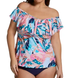 Raisins Curve Plus Size Miami Nights Tortuga Tankini Swim Top J841223