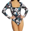 Sanctuary Moody Blooms Long Sleeve High Leg One Pc Swimsuit B23241