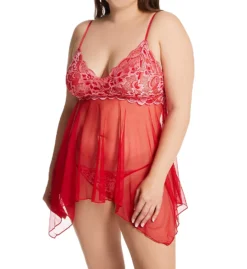 Shirley Of Hollywood Plus Size Floral Sheer Babydoll Set With G-String X26002
